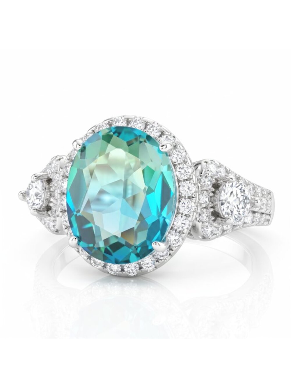 Blue & Teal Aquamarine Oval Cushion cut Gemstone ring, 925 Sterling Silver